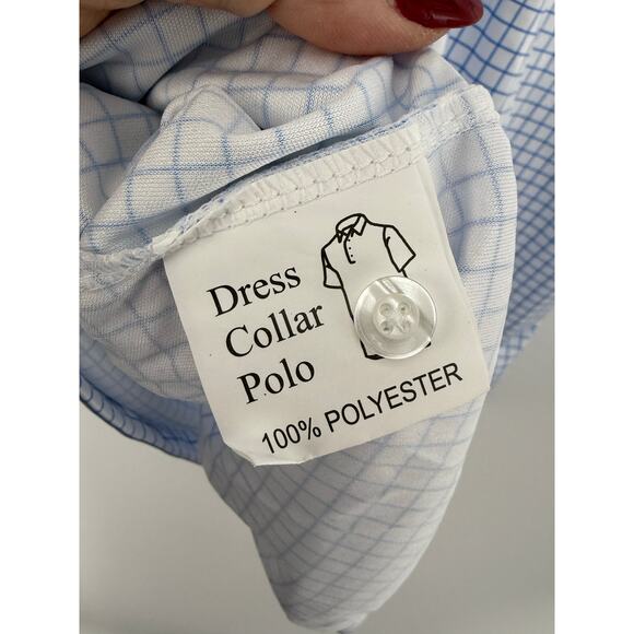 NWT Collars & Co Blue Grid Dress Collar Polo Shirt Men’s Medium 4-Way Stretch - Picture 8 of 9